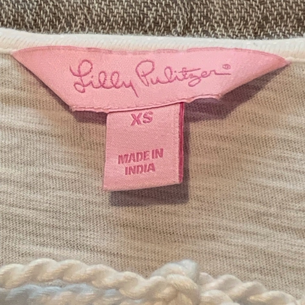 Lilly Pulitzer White Boho Peasant Tunic XS Tassel Tie Neck Resort Top - Picture 8 of 13